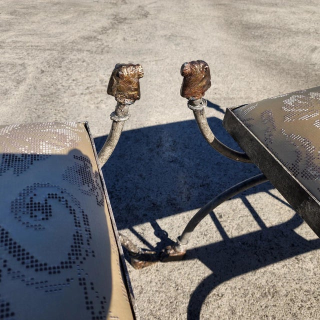Gray Pair of Curule Benches Footstools With Lion Motif For Sale - Image 8 of 18