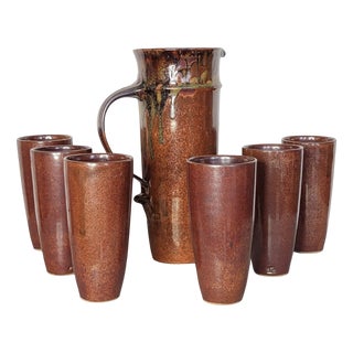 Vintage Water Service in Stoneware by Jean Cacheleux, 1970s, Set of 7 For Sale