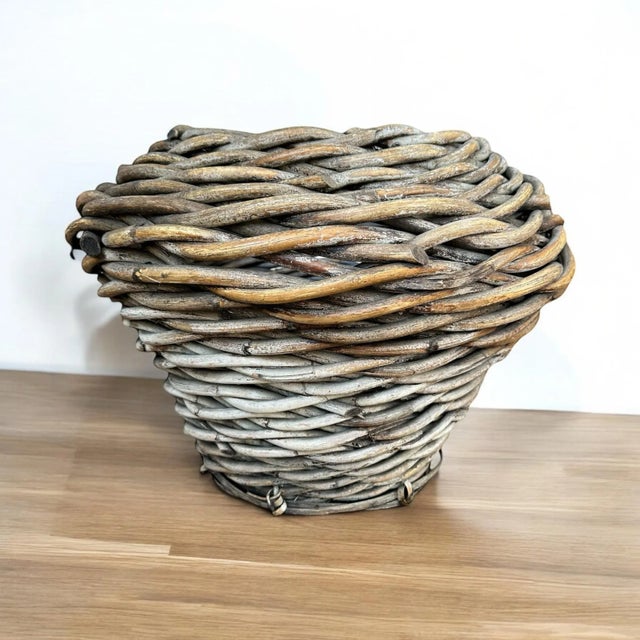 Large Handwoven Rattan Reed Basket Bi Cone For Sale - Image 4 of 12