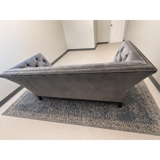Ethan Allen Blue/Gray Tufted Shelton Sofa With Nailhead Trim For Sale - Image 11 of 12