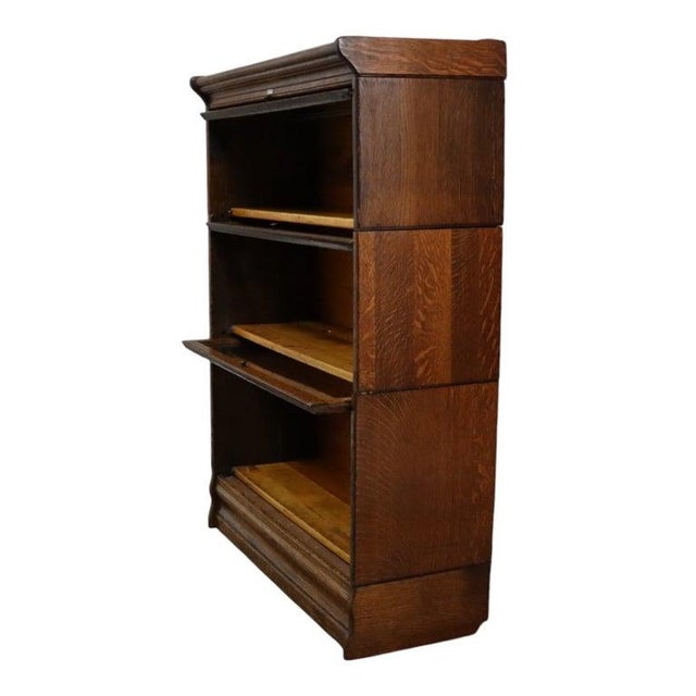 Lundstrom Arts & Crafts Oak 3 Stack Barrister Bookcase C1930 For Sale - Image 6 of 10