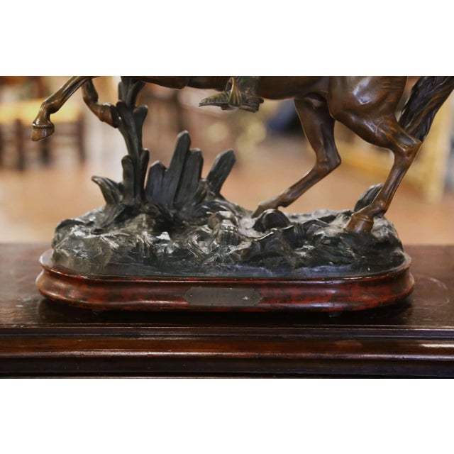 19th Century French Patinated Spelter Statue Composition "Joan of Arc on Horse" For Sale - Image 4 of 9