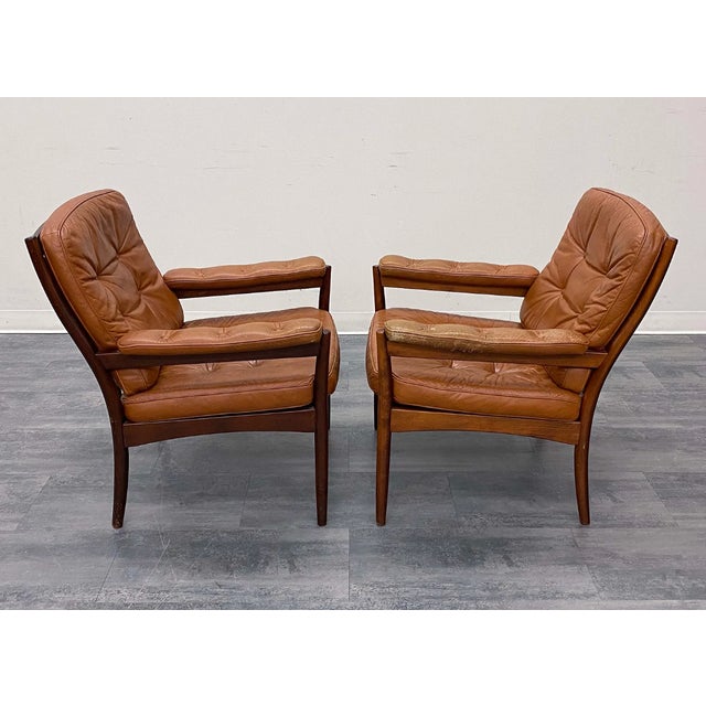 1970s Pair Gote Mobler Leather Lounge Chairs For Sale - Image 11 of 14