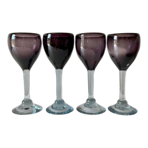 Purple Amethyst Art Glass Stemmed Wine Glasses- Set of 4