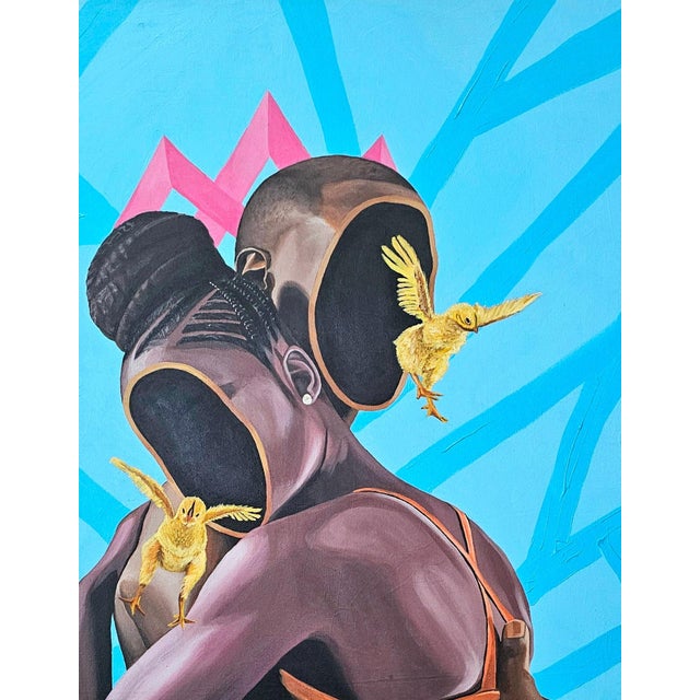 Contemporary Young Love, Painting by Barnabas Macaulay (2025) Acrylic on Canvas, Surrealism. 21st Century For Sale - Image 3 of 5