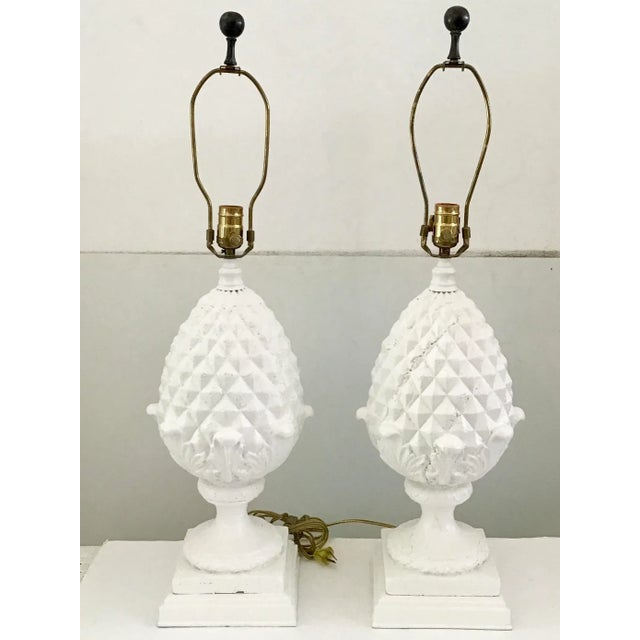 Fabulous pair of stone pineapple table lamps freshly lacquered in white. Give some character to your table tops with these...
