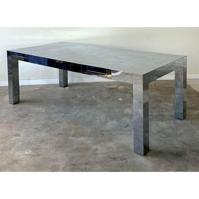 Mid-Century Modern Vintage Boho Paul Evans Cityscape Chrome Extendable Dining Table For Sale - Image 3 of 12