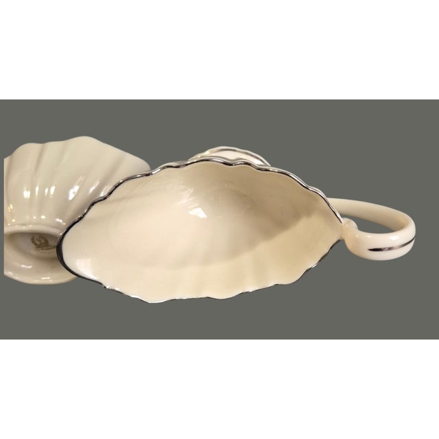 Vintage Elegant Oval Lenox Creamer & Sugar Bowl Silvered Rim Scalloped Form For Sale - Image 6 of 7