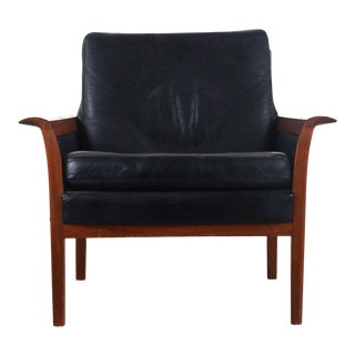 Knud Saeter for Vatne Leather Accent Chair in Aged Leather and Teak Norway For Sale