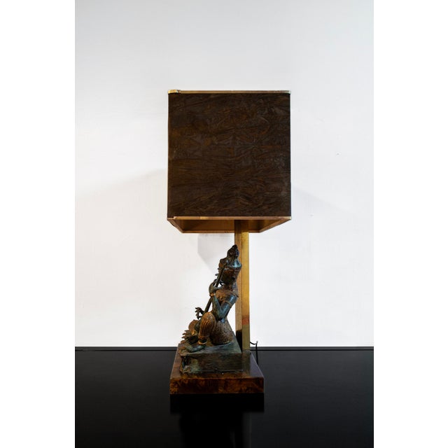 Hollywood Regency Thai Musician Table Lamp in Brass and Bronze, 1970s For Sale - Image 3 of 6