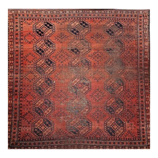 Vintage Turkmen Ersari in Allover Geometric Pattern in Red, Blue, Navy, Brown For Sale