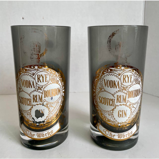 Culver Ltd. Set of 4 Culver "The Time Is Now" the Works Liquor Smoky Glasses For Sale - Image 4 of 9