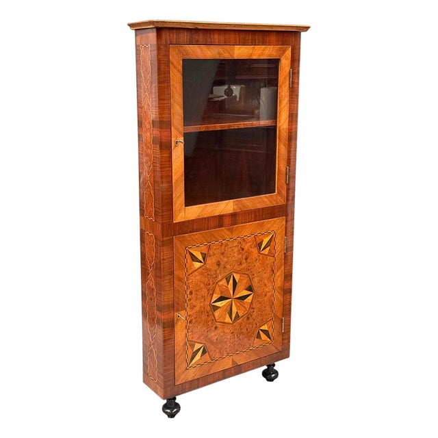 Antique Baroque Corner Glass Cabinet, 1820s For Sale