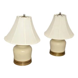 Chapman Style Asian Ginger Jar Ceramic & Bronze Table Lamps Hollywood Regency 70