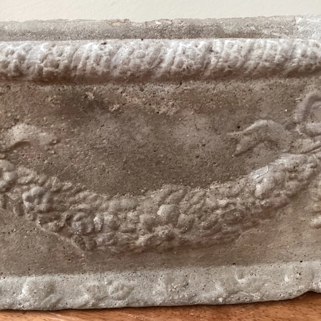 Gray Vintage Concrete Petite Garden Oval Planter W/Sculptural Detail and Garland Swag For Sale - Image 8 of 12