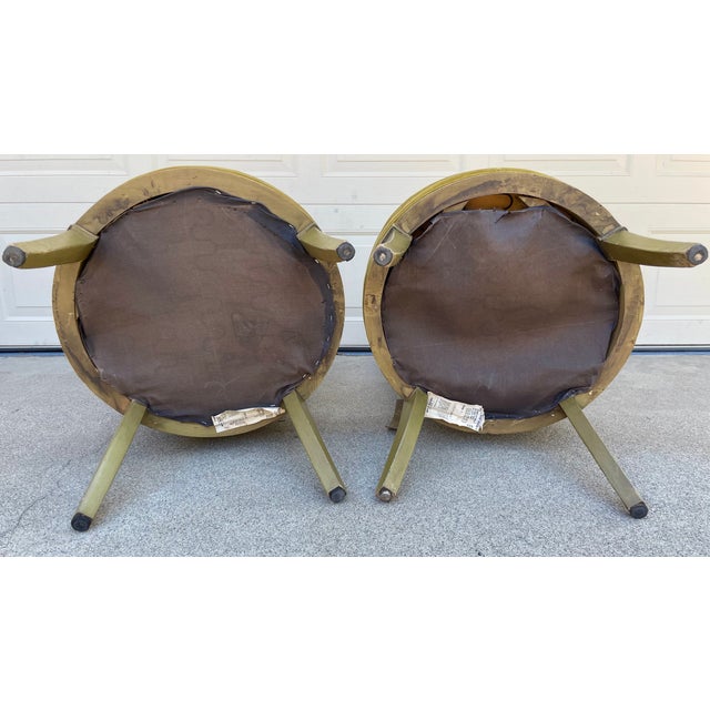 Pair of Vintage Lewittes Hollywood Regency Tufted Citrus Velvet High-Back Dining Chairs For Sale - Image 11 of 18
