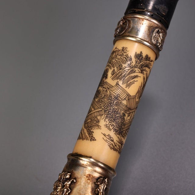 Silver Late 19th Century Carved Bone Opium Pipe With Silver Mounts, 640g For Sale - Image 8 of 10