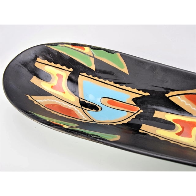 Black Mid-Century Deruta Italian Hand-Painted Ceramic Abstract Art Platter, 9" For Sale - Image 8 of 11