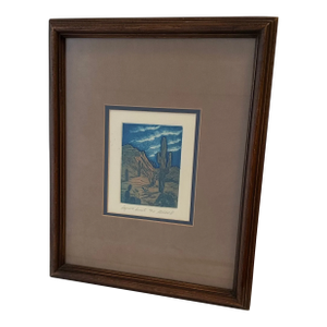 1970’s “Saguaro Sunset” Framed Original Desert Etching