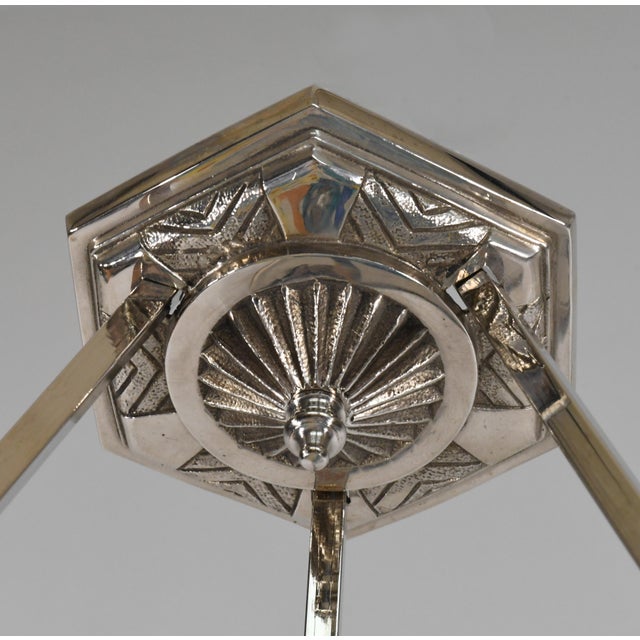 Turquoise French Art Deco Pendant Light by Loys Lucha - 1930 Chandelier France For Sale - Image 8 of 10