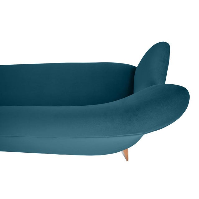 German Velvet Three-Seater Sofa in Dark Ocean Blue Velvet, 1960s For Sale - Image 4 of 8