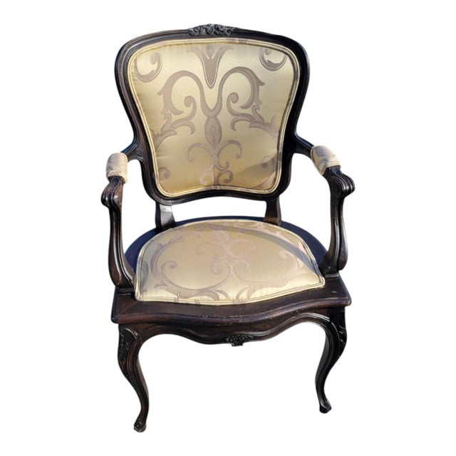 Pair 1940s French Provincial Maple Louis XV Ebony Armchairs – Newly Upholstered For Sale - Image 10 of 16