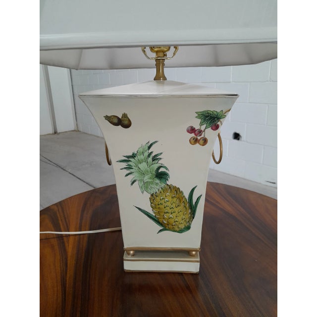 Off-white 1990s Scully & Scully Style French Country Pineapple and Floral Table Lamp With Silk Shade For Sale - Image 8 of 11