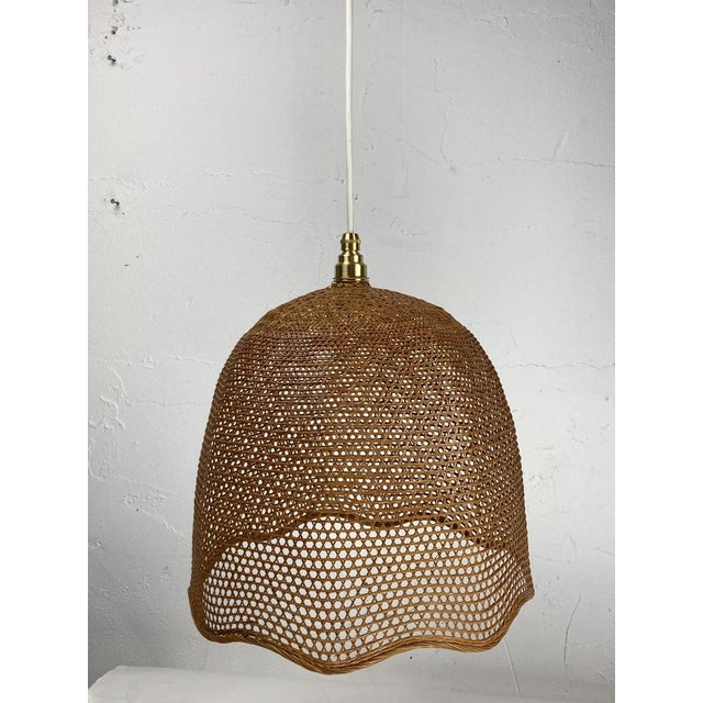 Mid-Century Modern Rattan & Wicker Webbing Beehive Hanging Lamp, 1930s For Sale - Image 3 of 16