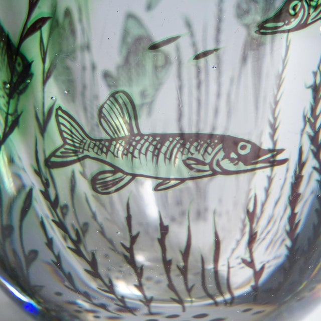 Glass Vintage Fish Graal Vase by Edward Hald for Orrefors, Sweden 1947 For Sale - Image 7 of 11