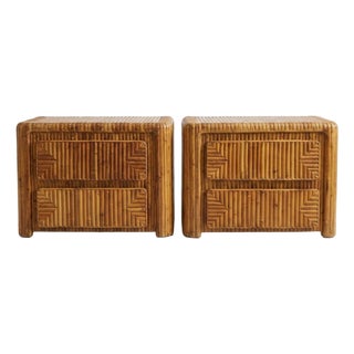 Pair of 70's Watterfall Rattan Nightstands Manner of Gabriella Crespi - A Pair For Sale