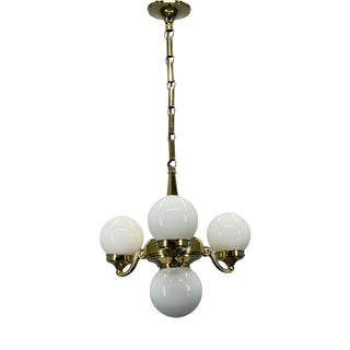 Art Deco Pendant Light in Brass and Opaline Glass, 1930s For Sale