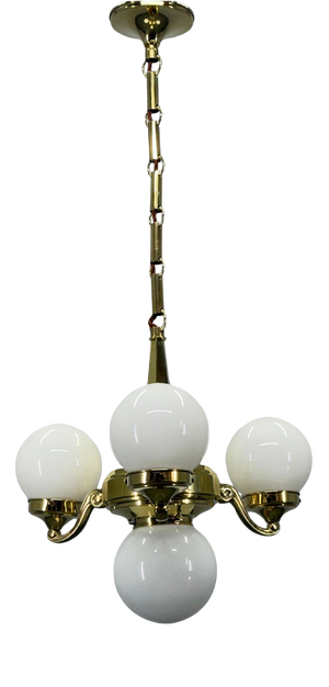 Art Deco Pendant Light in Brass and Opaline Glass, 1930s