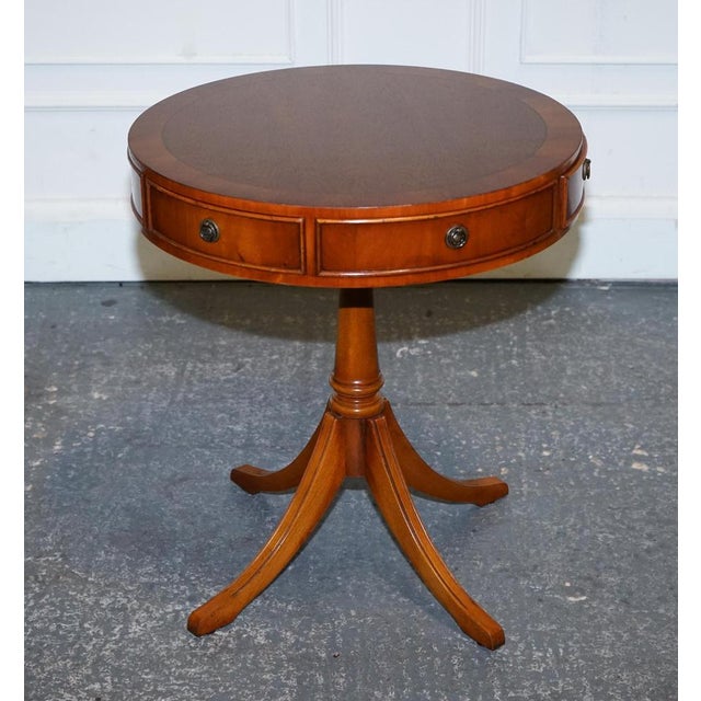 Vintage Yew Wood Circular Drum End Side Lamp Table For Sale - Image 4 of 11