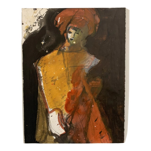 "Young Pierrot" Painting on Paper by Phil Saxon For Sale