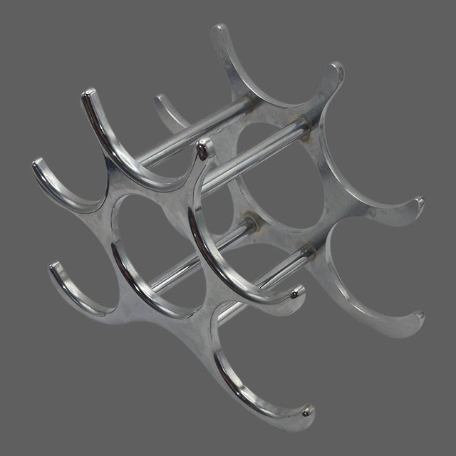 Contemporary Late 20th Century Eichholtz Alboran Attributed Style Polished Aluminum Six Bottle Modern Wine Rack For Sale - Image 3 of 7
