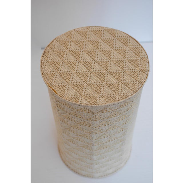 Large Scandinavian Teak Tripod Floor Lamp with Drawn Thread Embroidery Shade For Sale - Image 11 of 13