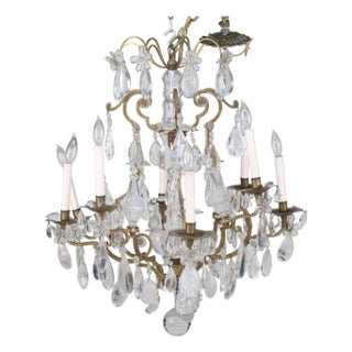 Early 20th Century Louis XV Style Eight Arm Chandelier With Hanging Crystals For Sale