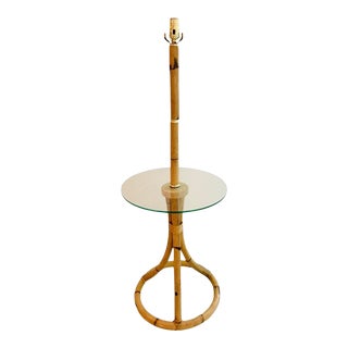 Vintage 1960s McGuire Style Rattan Burnt Bamboo Boho Bentwood Table Floor Lamp For Sale