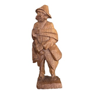 Hand Carved Mid-20th Century Folk Art Wooden Sculpture of Bearded. For Sale