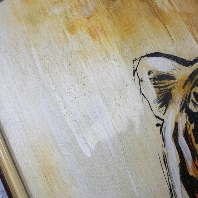 Mid-20th Century Mid-Century Modern Large Resting Tiger Canvas Painting by Pettersen Black and Gold Frame For Sale - Image 14 of 18
