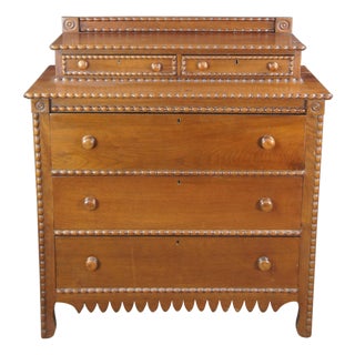 Antique Victorian Arts & Crafts Walnut Stepback Dresser Chest of Drawers For Sale