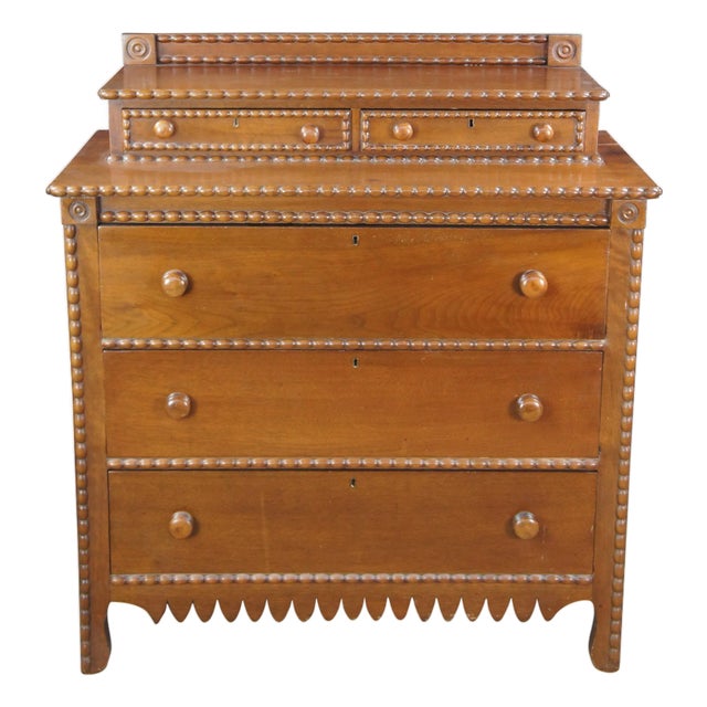 Antique Victorian Arts & Crafts Walnut Stepback Dresser Chest of Drawers For Sale