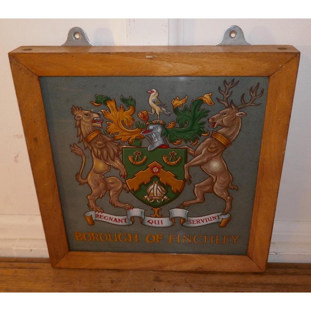 Heraldic Crest Framed & Painted on Slate from Borough of Finchley, 1880s For Sale - Image 3 of 7