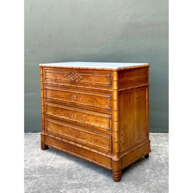 Vintage Wood and Marble Faux Bamboo Chest For Sale - Image 9 of 16