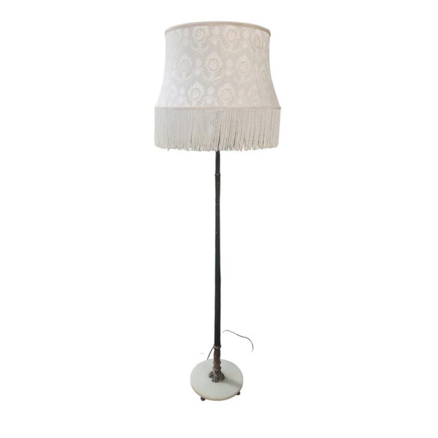 1920s Iron & Marble French Floor Lamp With Fringe Shade For Sale - Image 9 of 9
