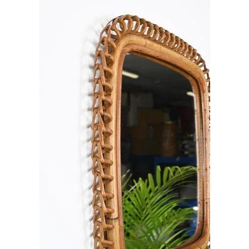 1960s Mid-Century French Riviera Square Rattan and Wicker Wall Mirror by Franco Albini, 1960s For Sale - Image 5 of 12