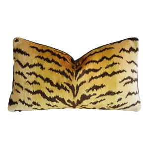 Italian Scalamandre Le Tigre Tiger & Mohair Velvet Feather/Down Pillow 23" X 13"