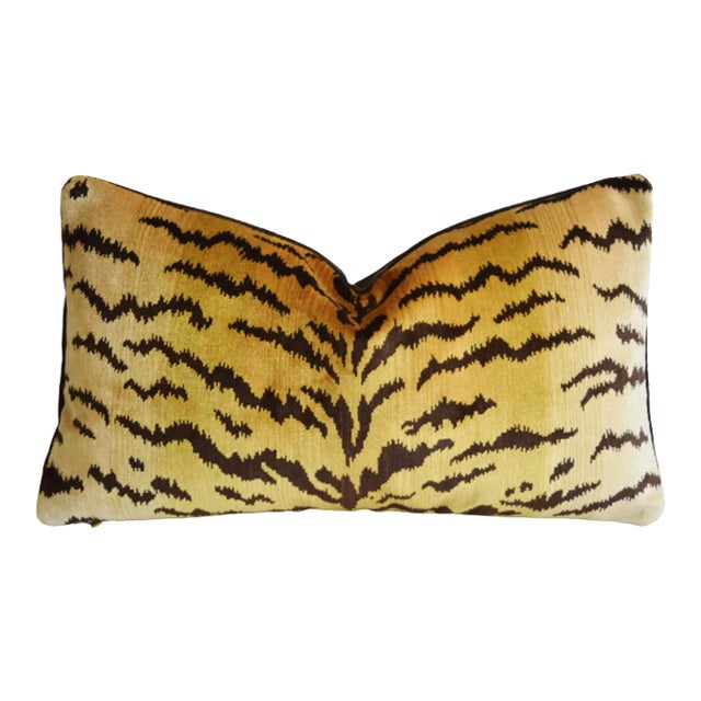 Italian Scalamandre Le Tigre Tiger Velvet Feather/Down Pillow For Sale