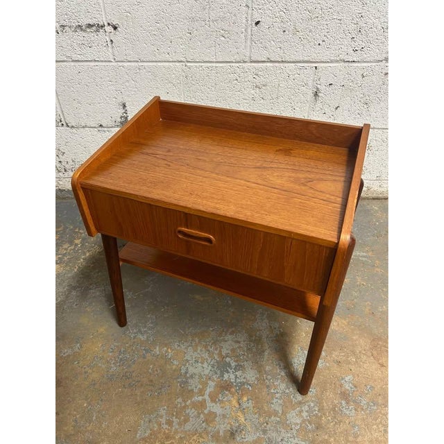 Wood Rare Pair of Danish Mid Century Modern Teak Nightstands Bedside Tables C. 1950s For Sale - Image 7 of 8