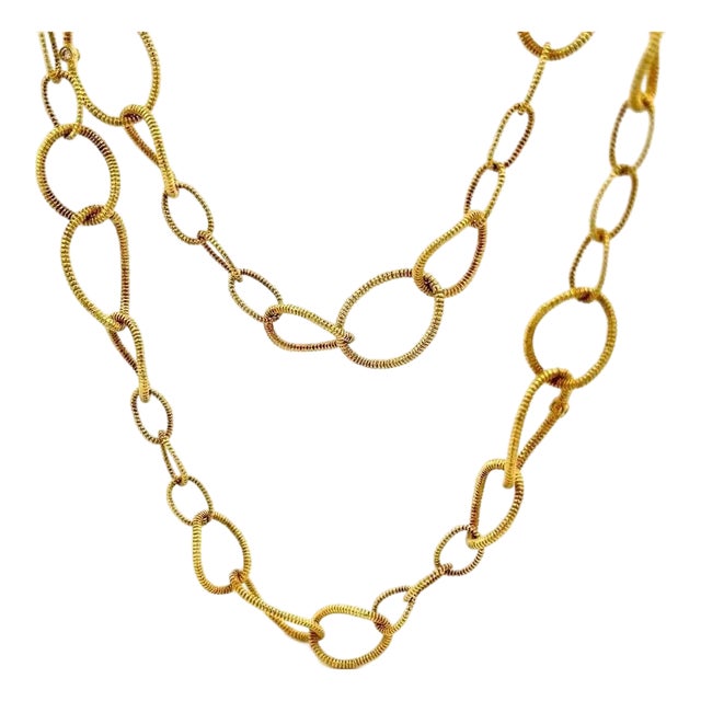 Judith Ripka Diamond Necklace 18k Yellow Gold Long Chain 34.5" For Sale